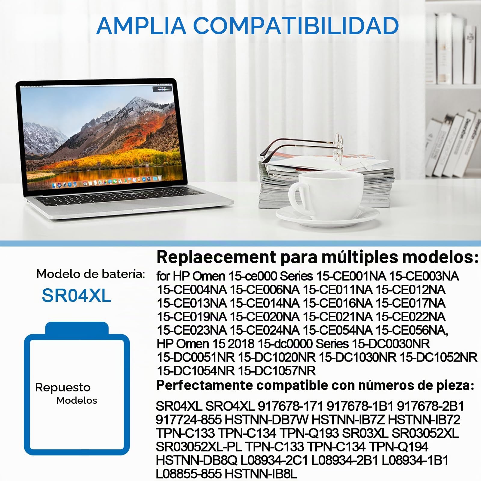 SR04XL SRO4XL Batería para HP Omen 15 15-dc0xxx 15-cb0xx 15-cx0xxx 15-ce0xx Pavilion Gaming 15-ce198wm 15-ce015dx 15-ce011dx 15-dc1xxx 15-dc1058wm 15-dc1054nr 15-cx 15-dc0052nr 15-cx0056wm SR03XL