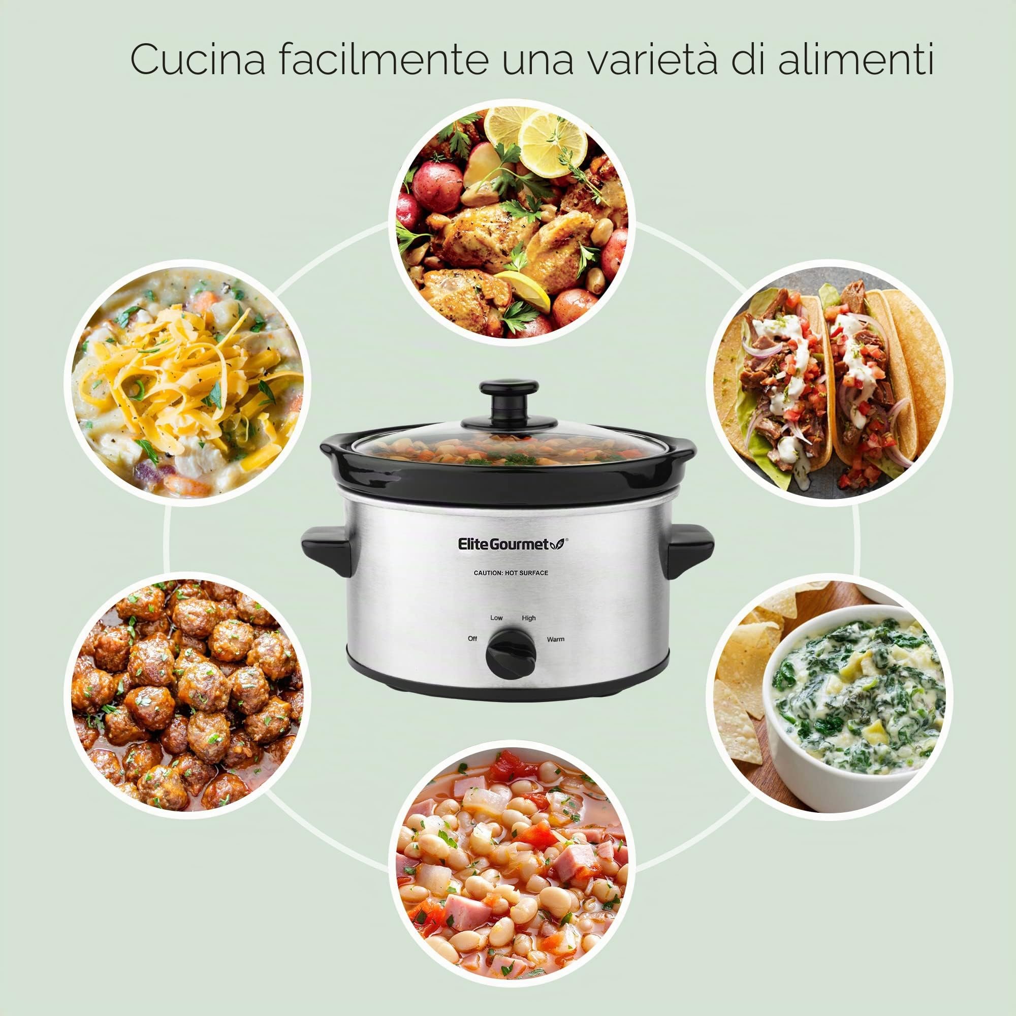 Elite Gourmet MST-275XS - Casseruola elettrica ovale, temperatura regolabile, antipasti, salse, stufati e salse, coperchio in vetro e pentola lavabili in lavastoviglie, 2,27 l, in acciaio inox