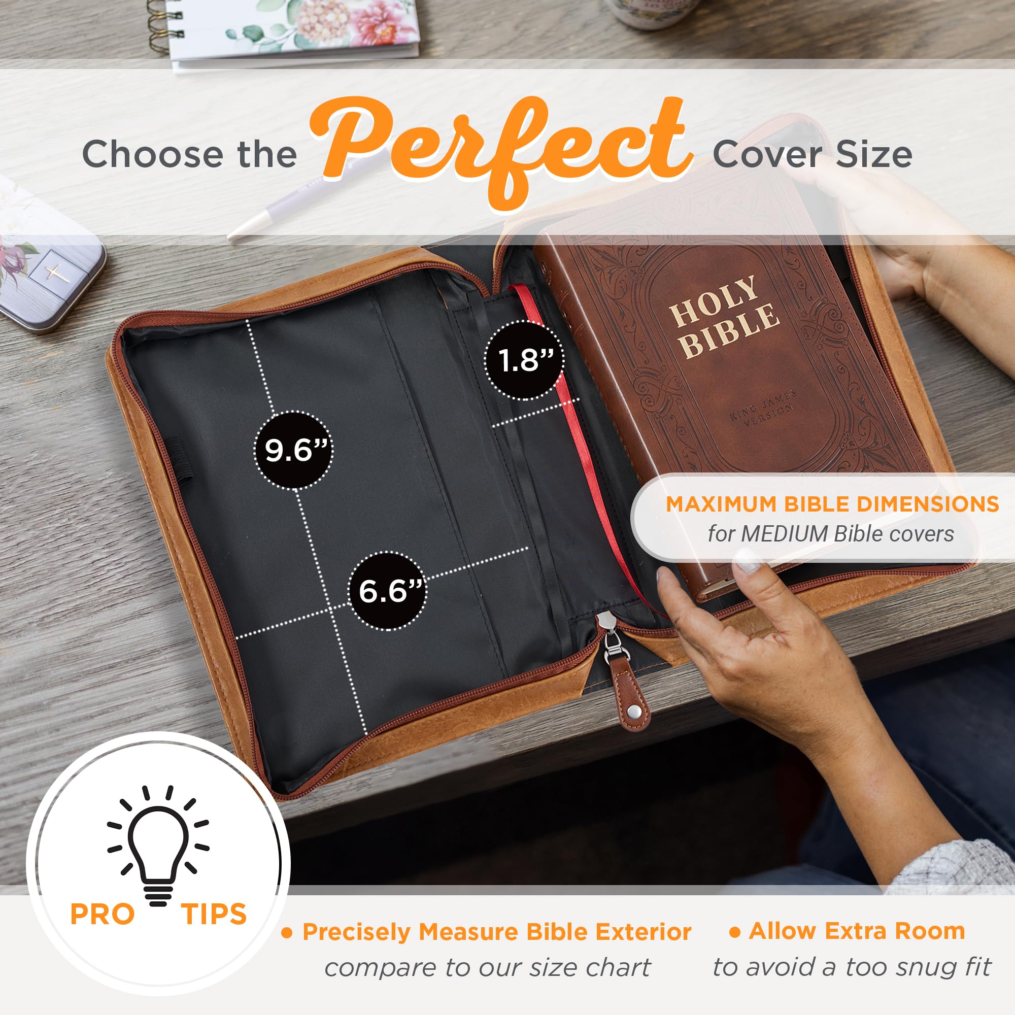 Christian Art Gifts Custodia classica per bibbia in pelle vegana da uomo: Trust in The Lord - Inspirational Bible Verse, robusta custodia per libri facile da trasportare con passanti per penna,