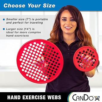 CanDo Hand Exercise Webs for Physical Therapy, Grip Strengthening, and Hand, Finger, Wrist Resistance Workouts, Portable Size, Low Powder, 14 Diameter, Red: Light
