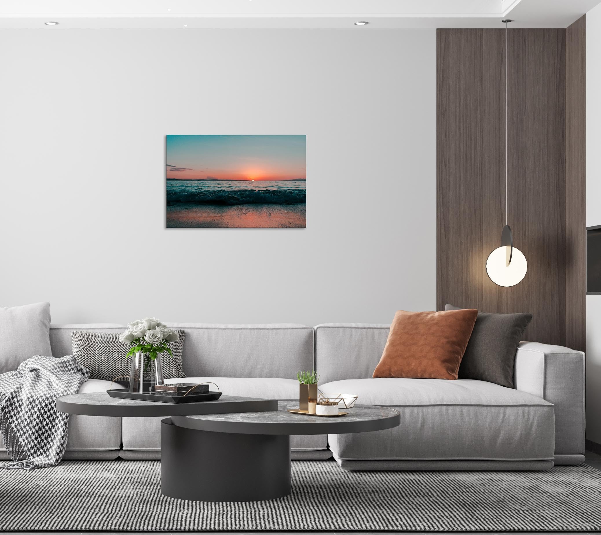 GRASKY Strand sonnenuntergang bild sonnenuntergang bild auf leinwand wandbilder landschaftsbilder mit rot Leinwandbilder Meer, Sonne Wohnzimmer Deko Kunstdrucke 60x90cm(24x35 Zoll), rahmenlos