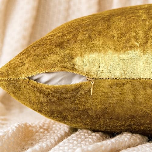 Miniatura 3 de EMEMA Juego de 2 fundas de almohada de terciopelo dorado brillante otoñal de 20 x 20 pulgadas, fundas de almohada cuadradas decorativas, fundas de