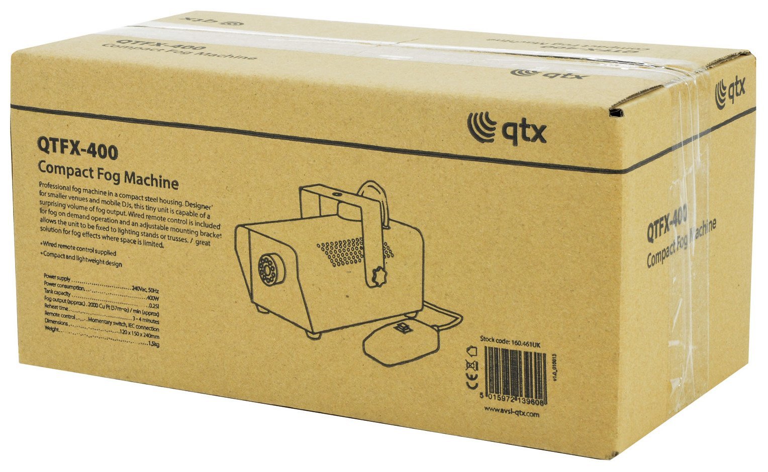 Macchina del Fumo QTX QTFX-400 400W Compatta con Telecomando Cablato, Effetto Nebbia Professionale per DJ, Eventi e Palco, Output 2000 Cu Ft/min