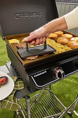 Miniatura 7 de Cuisinart - Prensa de parrilla de hierro fundido con mango de madera, prensa de hamburguesa rectangular antiadherente de alta resistencia con mango