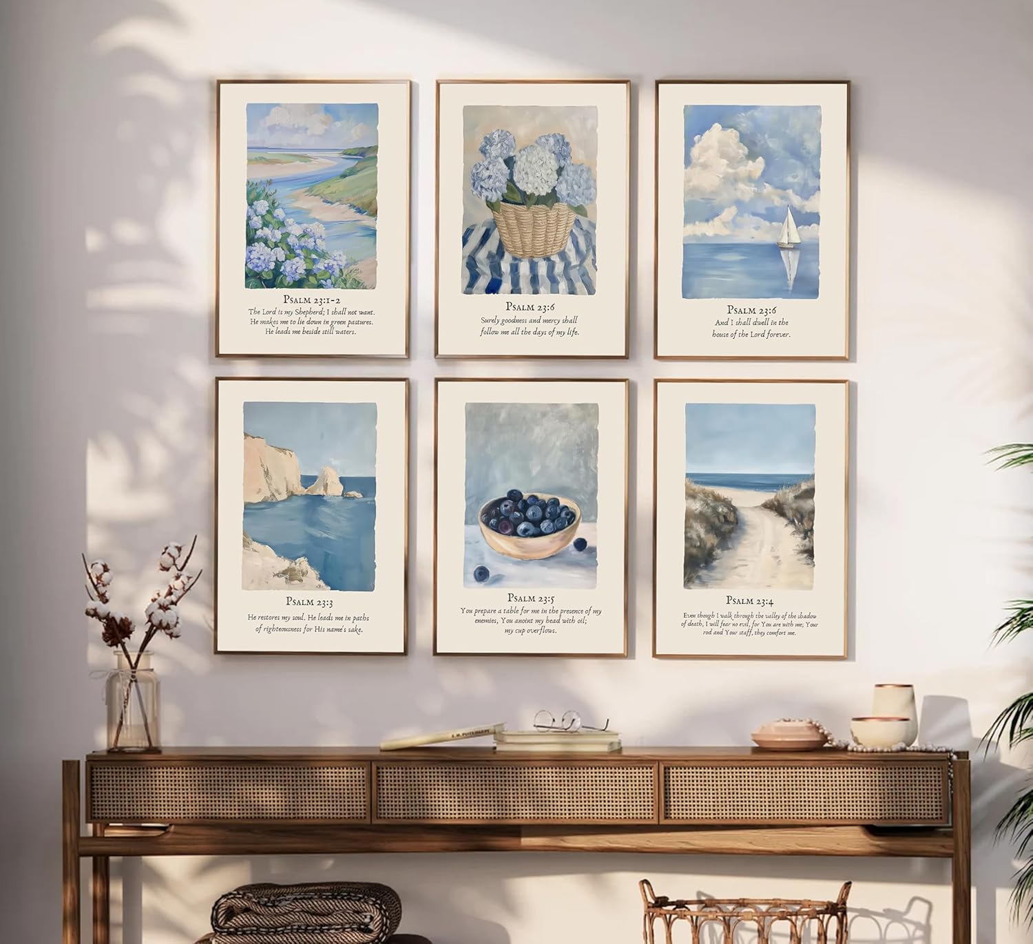 6pc Coastal Christian Canvas Wall Art Jesus Bible Verses Painting Picture Wall Decor Religious Aesthetics Poster Print Artwork for Livingroom, Bedroom and Office Home Decor