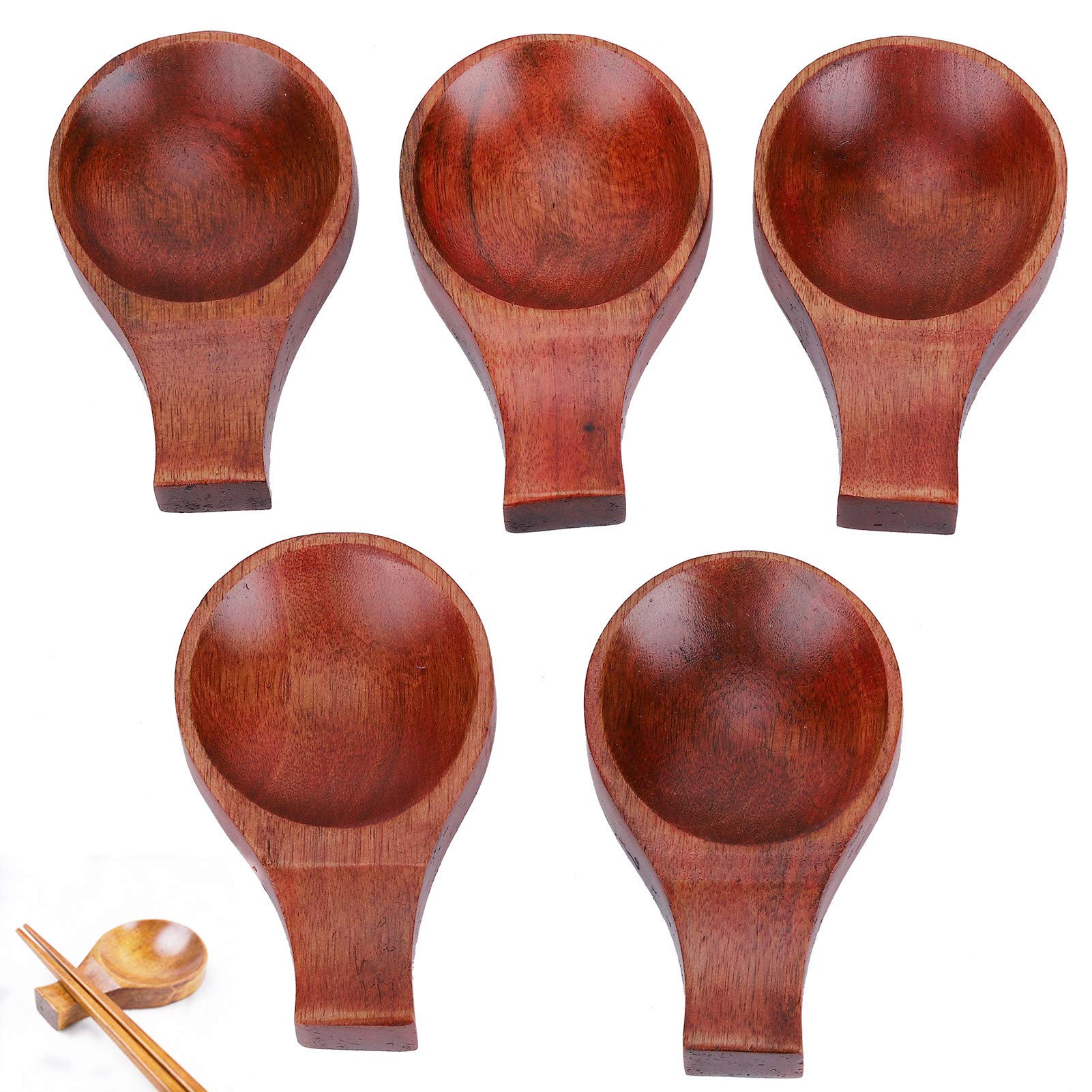 5Pcs Cooking Dish Serving Dip Tapas Bowl,Dip Mini Appetiser Dishes Wooden Sauce Dishes with Chopstick Holder,Jam Bowl Mini Serving,Sushi Soy Dipping for Kictchen, Resturant