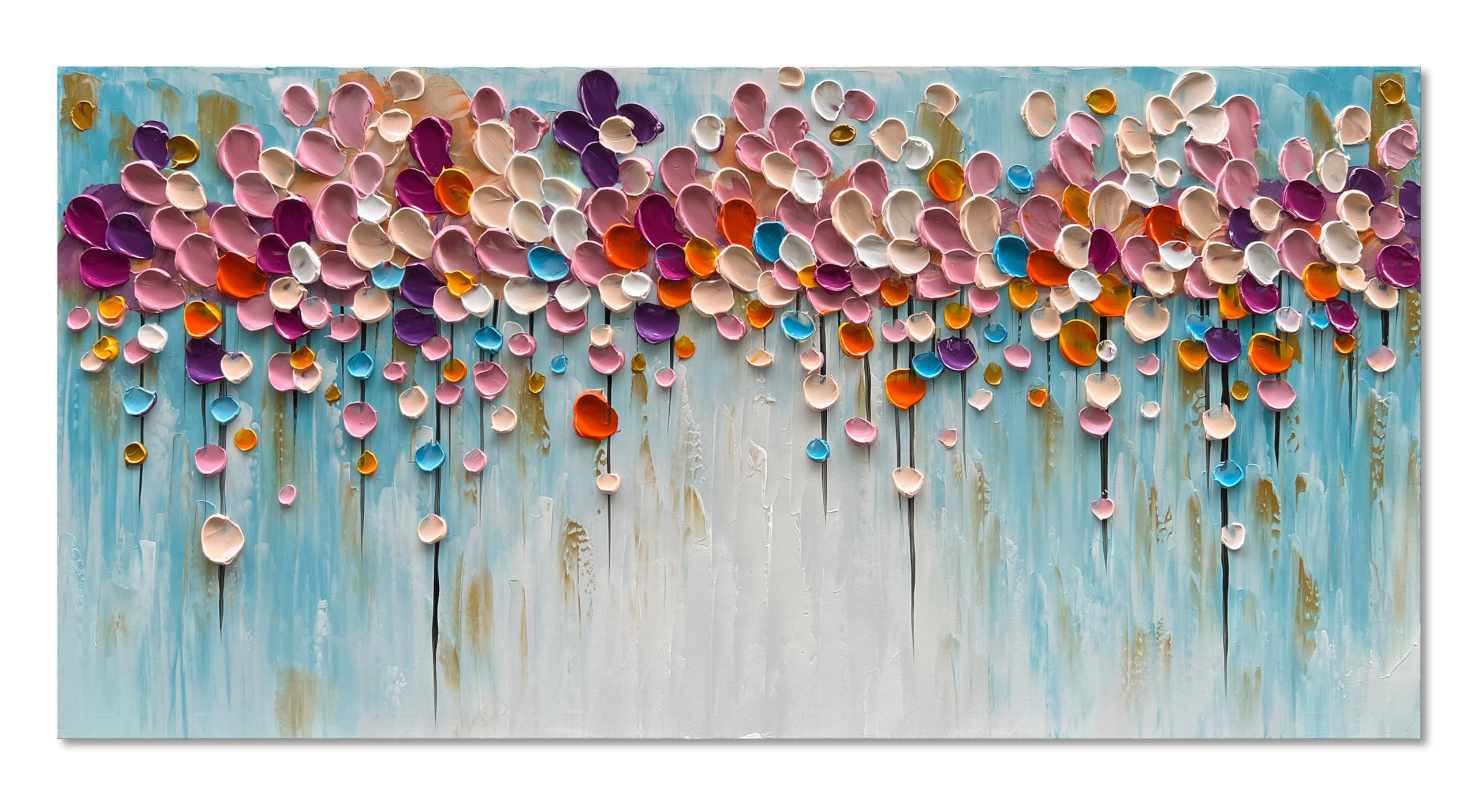 Epicler art Hand-Painted 24x48 inch Red Flower Canvas Wall Art Painting Contemporary Art Works Living Room, Bedroom, Dining Room Wall Decoration