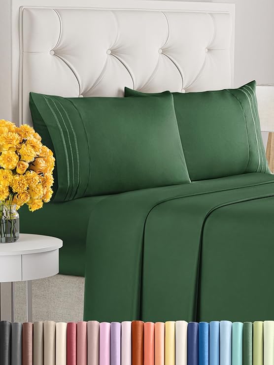 King Size 4 Piece Sheet Set - Comfy Breathable & Cooling Sheets - Hotel Luxury Bed Sheets for Women & Men - Deep Pockets, Easy-Fit, Soft & Wrinkle Free Sheets - Emerald Green Oeko-Tex Bed Sheet Set