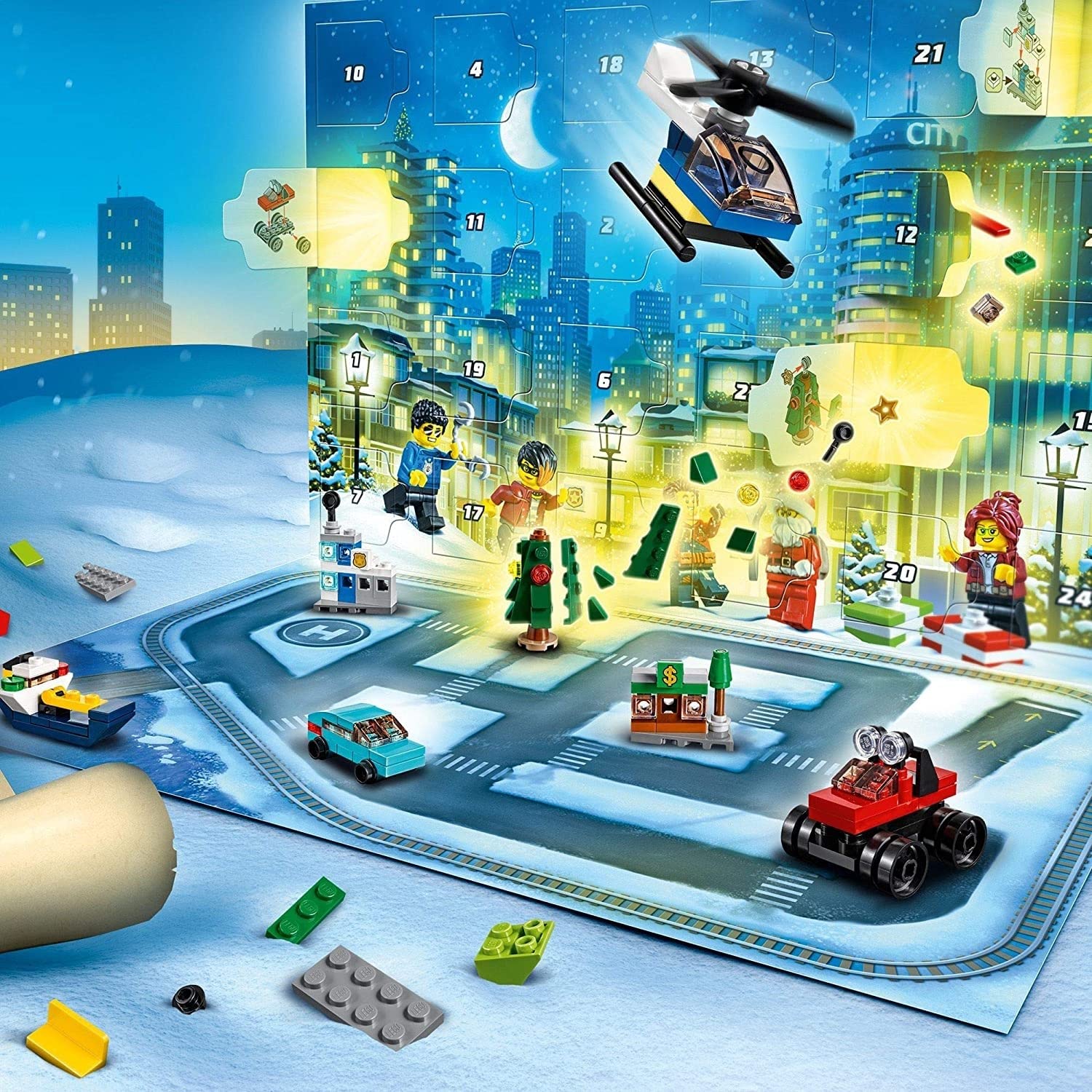 LEGO 60268 City Le Calendrier de l'Avent 2020 mini jeu de Construction de Noël avec des Véhicules Mirco, Traîneau et la Planche du Père Noël