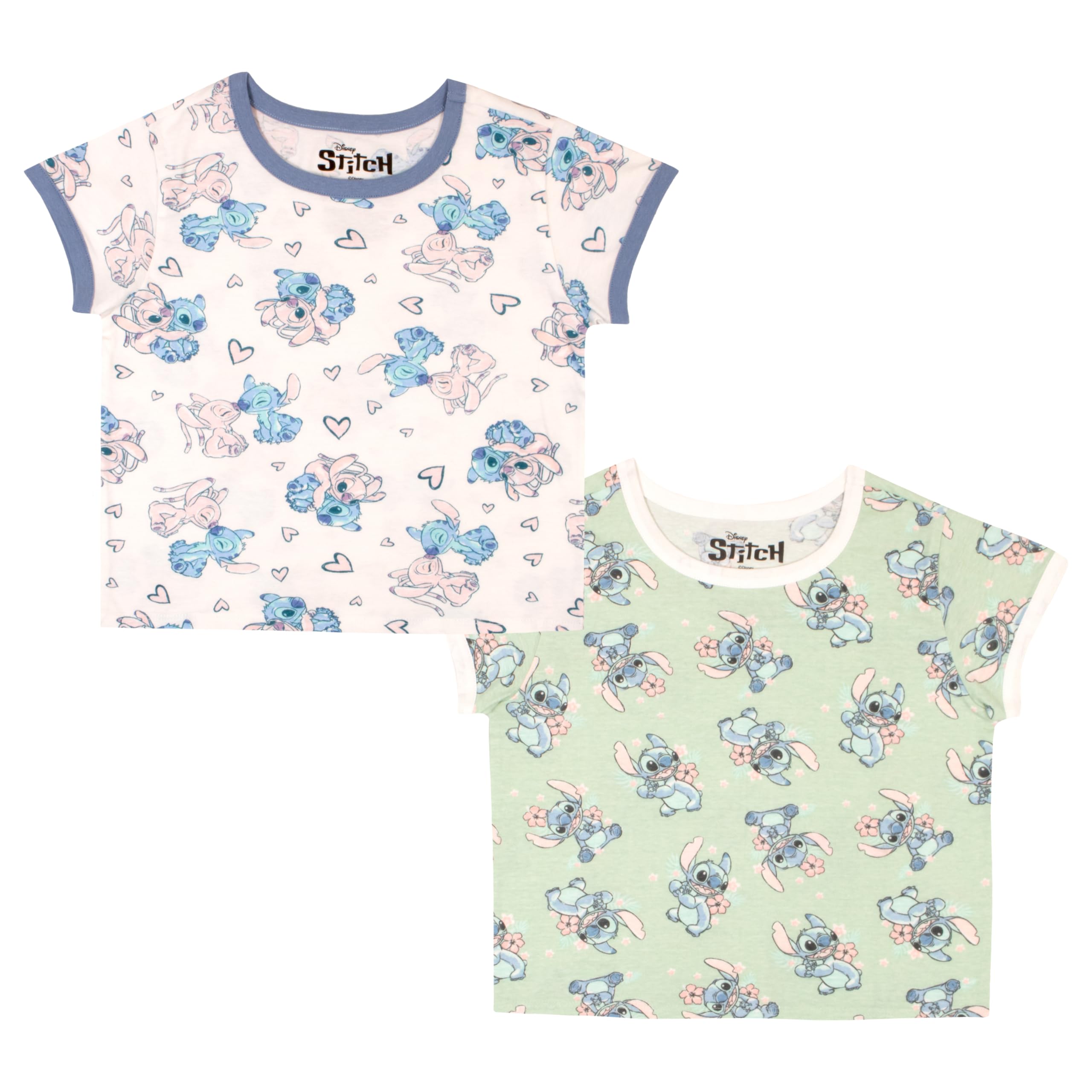 Disney Lilo and Stitch - Maglietta a maniche corte per ragazze, con stampa di Lilo & Stitch, confezione da 2