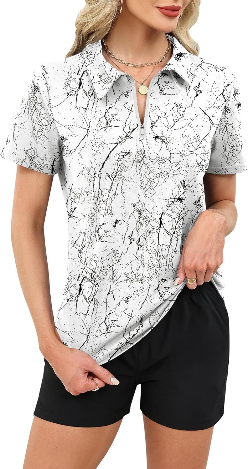 LUYAA Womens Golf Shirt Summer 1/4 Zip up Polo Shirts for Women Short Sleeve Moisture Wicking Gym Workout Tops - Image 2