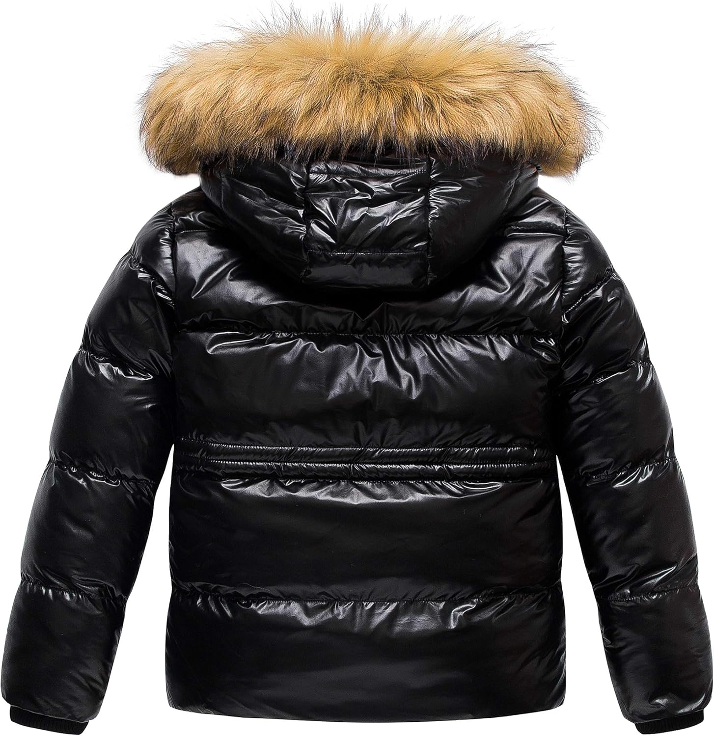 CREATMO US Girl's Kids Metallic Shiny Jacket with Detachable Fur Collar Warmth Winter Outerwear - Image 2