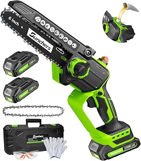 SUNCHERS Cordless Mini Chainsaw 6 Inch with 2 Batteries, Auto Oiler - Handheld Electric Chainsaw for Wood Cutting, Gardening, Gifts for Men Dad