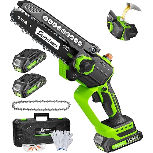 Mini Chainsaw Cordless, 6 Inch Electric Chainsaw with 2 Battery, Handheld Battery Powered Chain Saw with Auto Oiler, Gardening Tool Saw for Wood/Tree Cutting, Gifts for Dad, Men, Husband for Christmas
