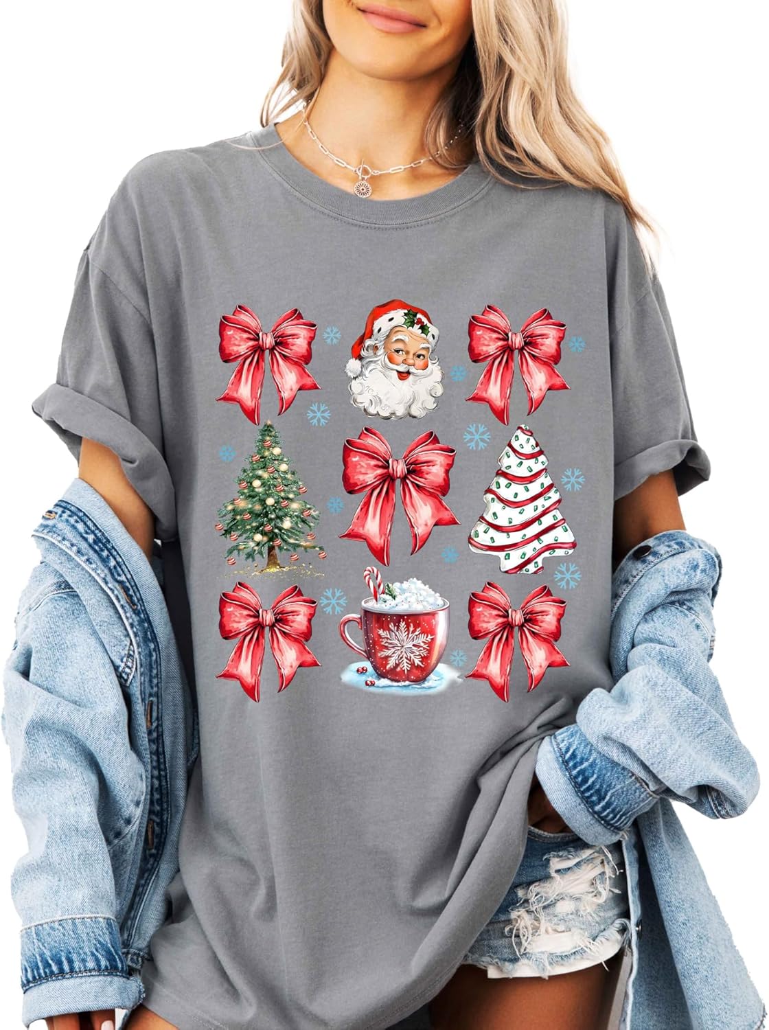 Comfort Colors Coquette Bow Shirt, Cute Red Ribbon Santa Shirt, Merry Christmas Bows Shirt, Christmas Gift, Gift For Women, Retro Christmas Shirt, Vintage Santa, Cute Santa Tee - Image 5