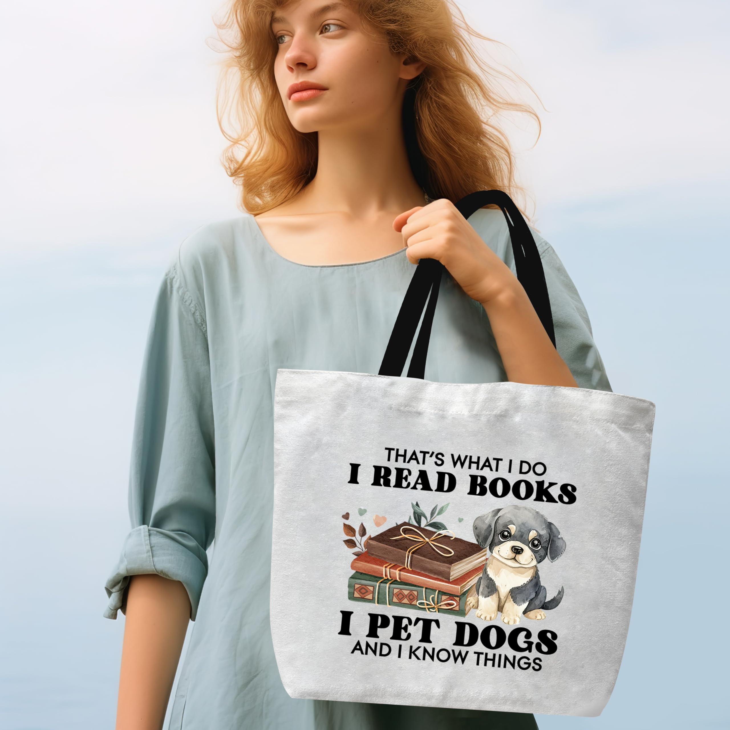 Canvas Book Tote Bag For Women, Books And Dogs Shoulder Bag, Bookish Gifts For Women Bookworm Librarian Reader Book Lover Dog Lover Dog Mom, Inspirational Grocery Bag For Work Travel Study -35 - Image 3