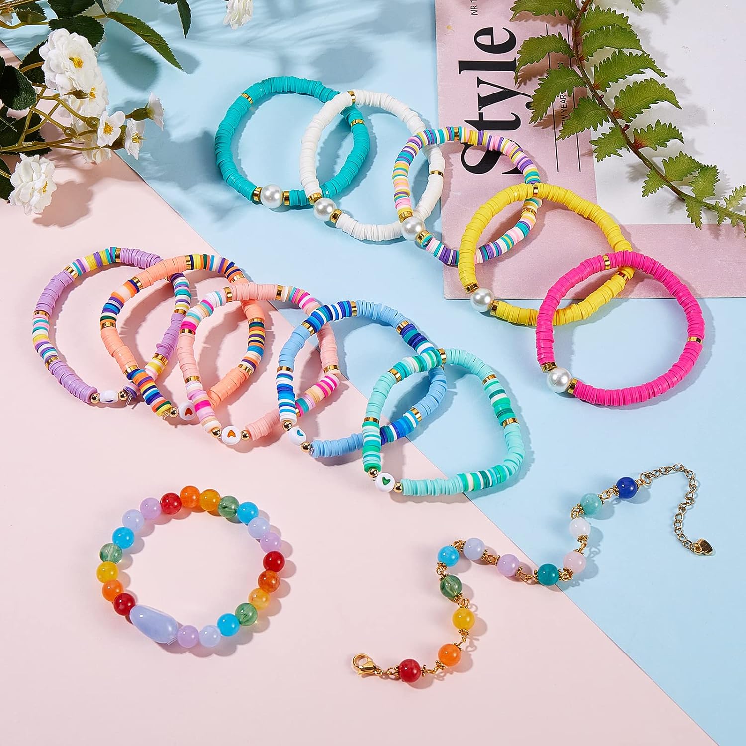 Ornaland 12 Pcs 6mm Heishi Surfer Bracelets Set Polymer Clay Heishi Beads Stretch Bracelets Bohemia Summer Beach Jewelry for Women - Image 3