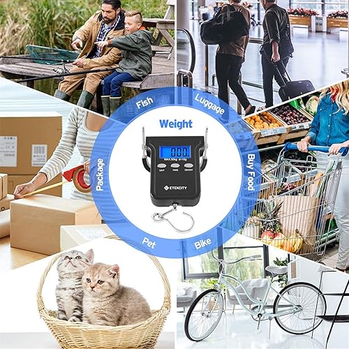 Miniatura 8 de Etekcity Báscula de pesca con pantalla LCD retroiluminada 110 lb50 kg de gancho electrónico digital con baterías y bolsa de transporte incluida