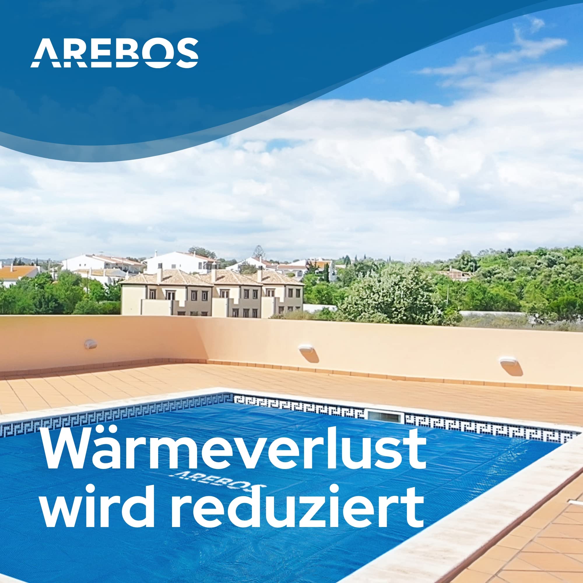 Arebos Solarabdeckplane eckig 5,49 x 2,74 m Blau 120 µm zuschneidbar Poolheizung