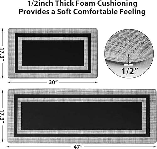 Miniatura 2 de Latida Juego de 2 tapetes de cocina acolchados antifatiga para piso, antideslizantes, impermeables, tapete antifatiga de 12 pulgada de grosor,