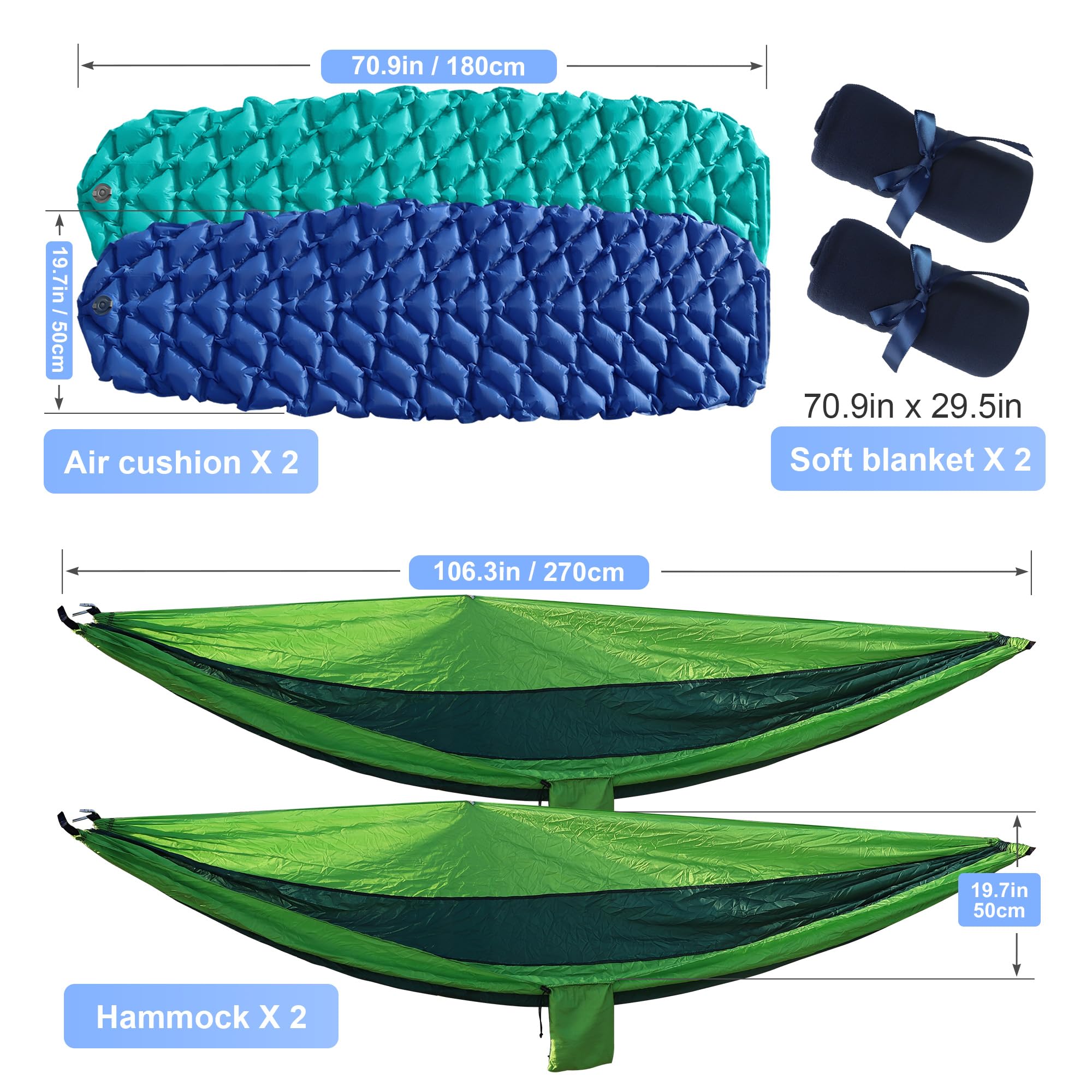 9-Piece Camping Set – Includes Tent, 2 Sleeping Bags, 2 Hammocks, 2 Sleeping Pads, 2 Blankets – For Family Outdoor Trips