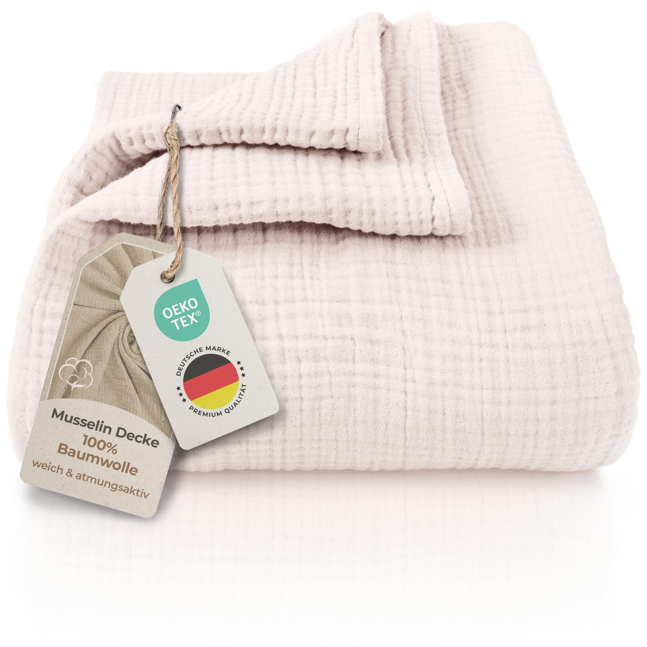 LAYNENBURG Colcha de Muselina Premium 220 x 240 cm - 100% algodón - Manta de algodón Extra Suave como Manta acogedora, Manta de Cama, Manta de sofá, Manta de sofá (Ivory-Crema)