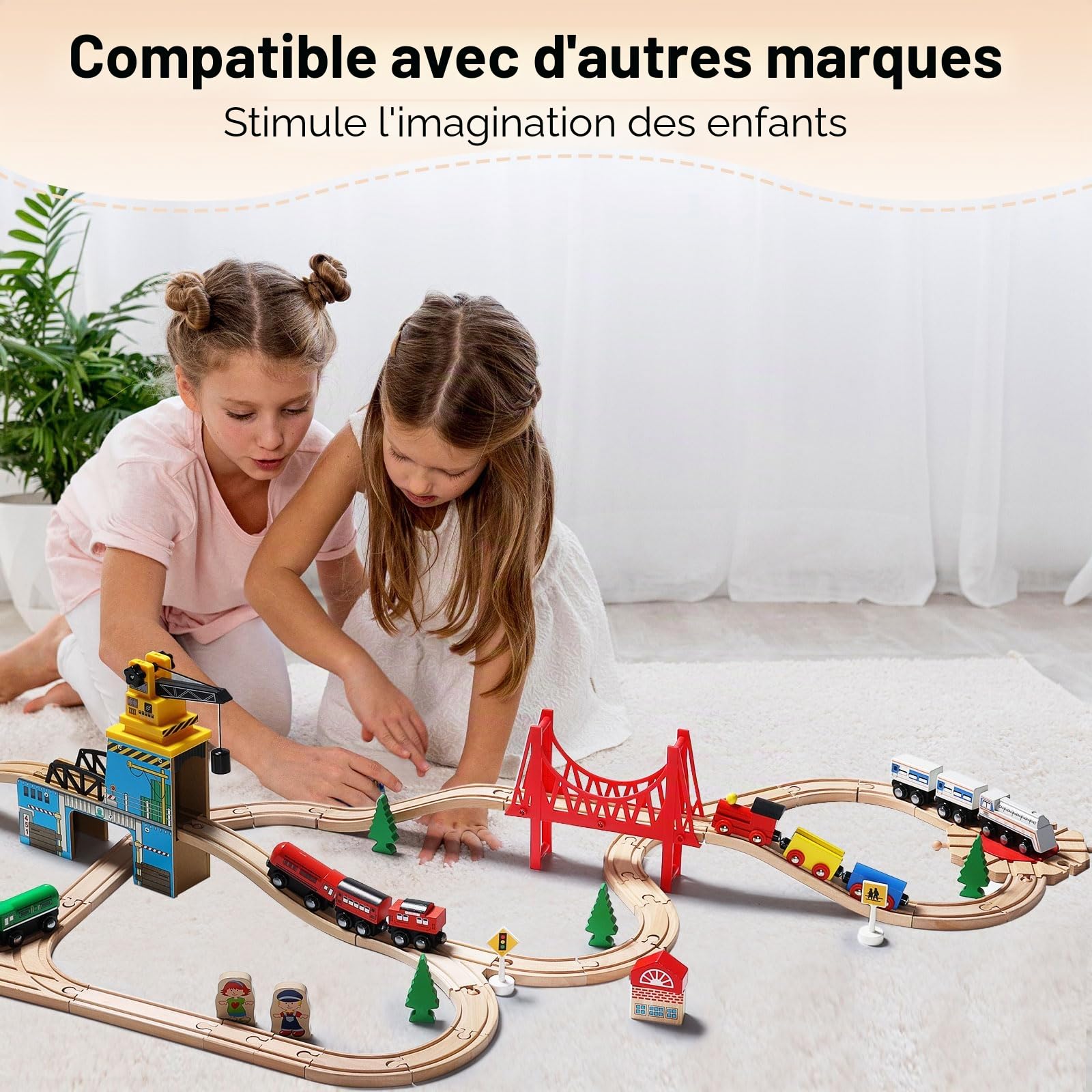 SainSmart Jr. Ensemble de Trains en Bois pour Tout-Petits – Rails en Bois Double Face pour Brio, Thomas, Melissa et Doug – Train Extensible et modifiable pour Enfants de 3, 4, 5 Ans