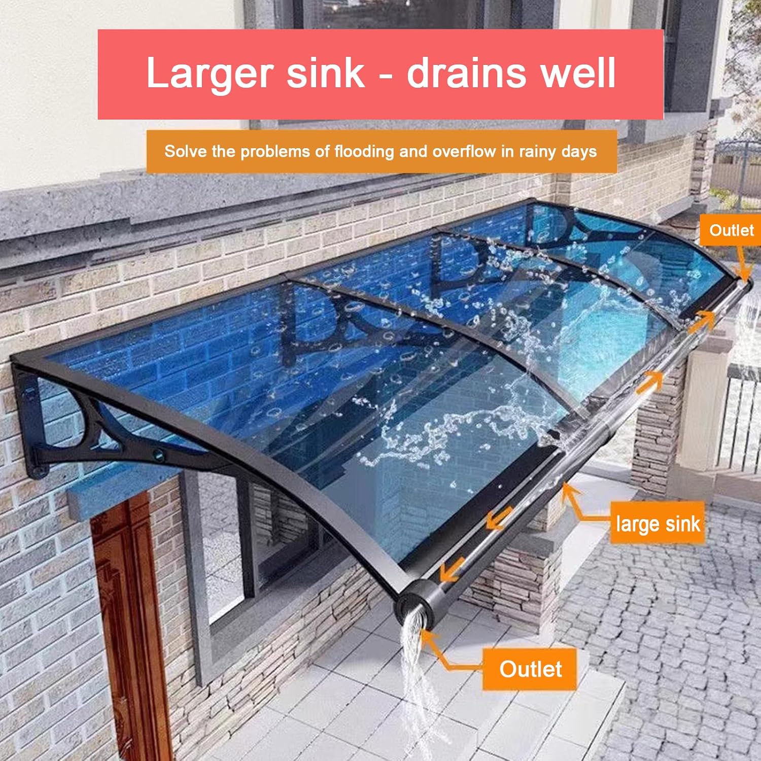 Sink Aluminum Alloy Door Canopy Awning Shelter,Transparent Polycarbonate Cover,Window Rain Shelter Cover,Patio Porch Awning,Outdoor Rainproof Balcony Courtyard Window Awning (60x90