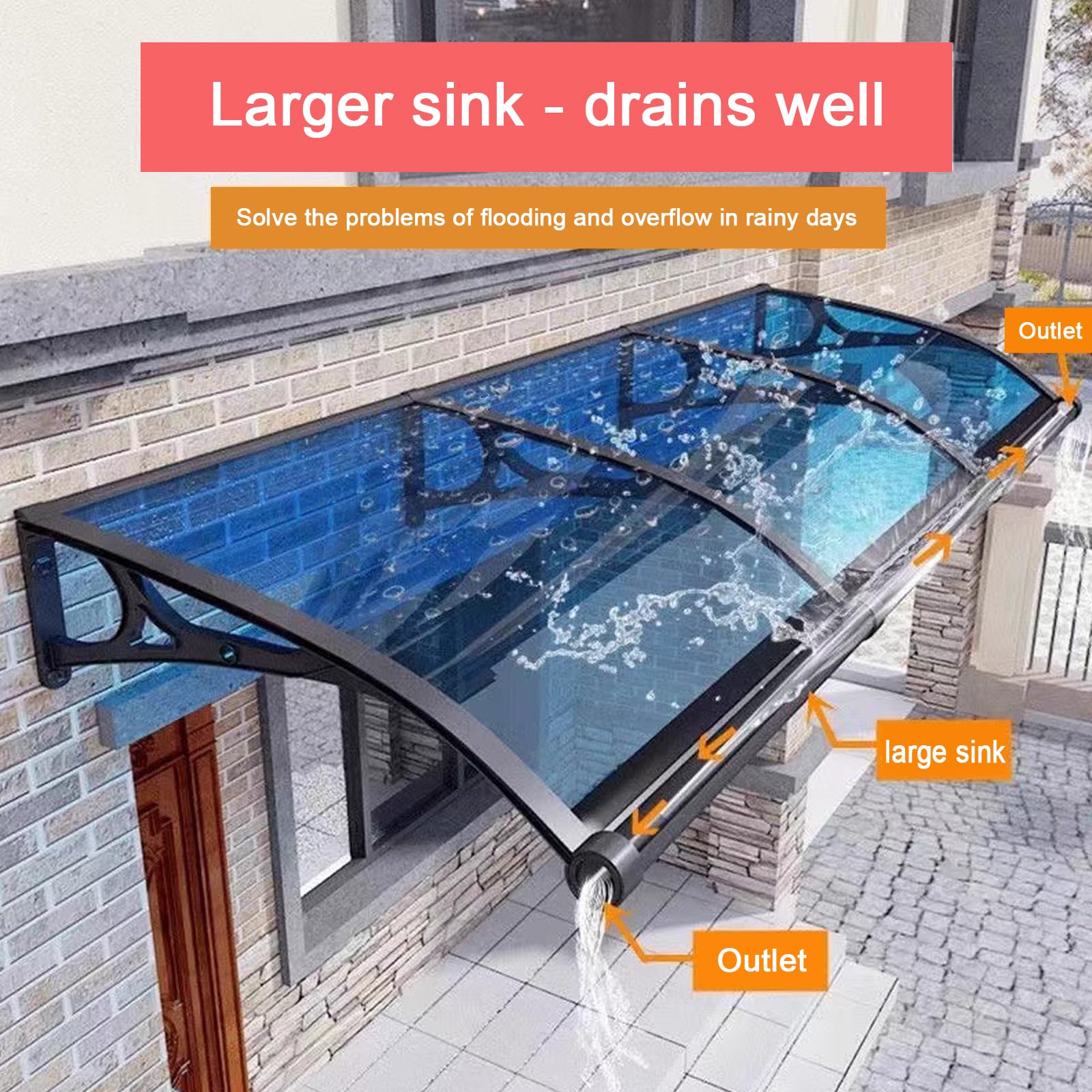 Marquesina para Puertas de Aleación de Aluminio para Fregadero,Cubierta de Policarbonato Transparente,Toldo de Entrada de Porche,Dosel de Techo,Marquesina Puerta Exterior (60x170cm/24"x67")