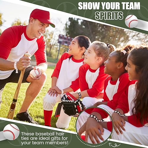 Miniatura 10 de Hanaive 20 lazos de béisbol y sóftbol para el cabello, bandas de béisbol para el cabello, bandas elásticas para el cabello, pulseras de béisbol sin