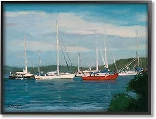 Stupell Industries Sailboat Fleet Afloat Ocean Water Distant Hills, Design by Stephen Calcasola