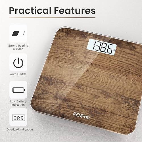 Miniatura 2 de RENPHO Báscula digital de baño, báscula de peso corporal de alta precisión con pantalla LED iluminada, diseño de esquina redonda, 400 libras, núcleo
