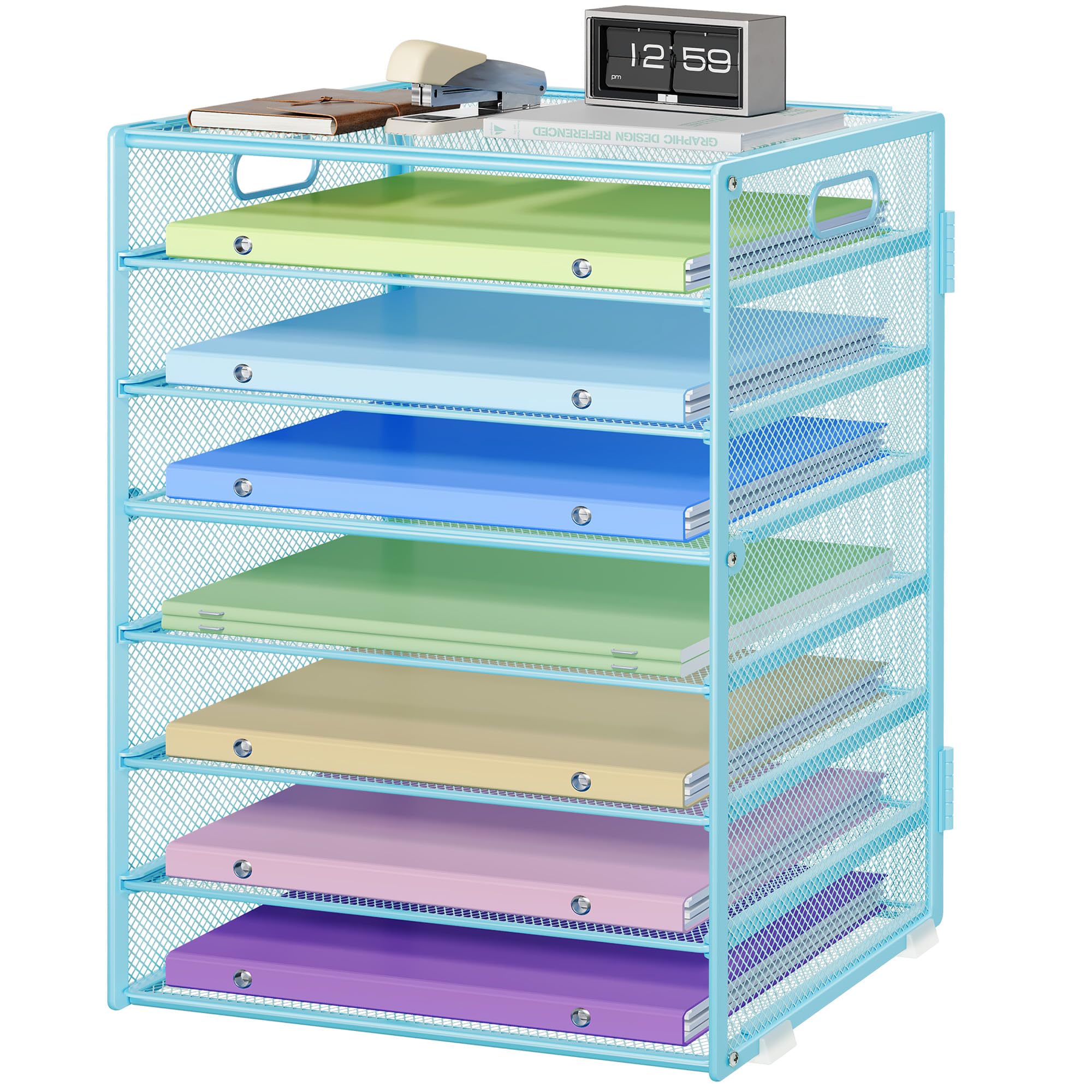 Marbrasse Schreibtisch Organizer Ablage,8-Tire Papierablage Ablagefächer Stapelbar Dokumentenablage,Metall Schreibtischorganizer für Briefablage,Ordner,Büromaterial,Home Office (Blau)