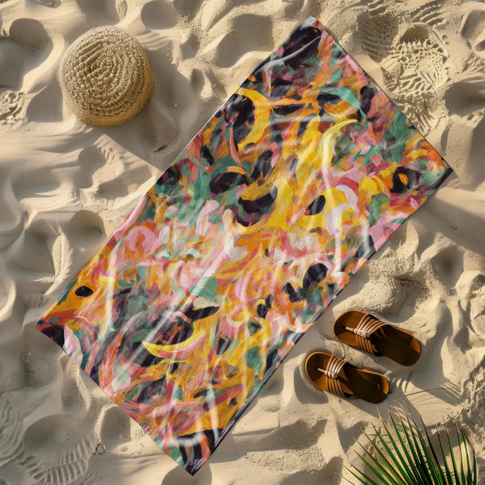 Telo Mare Microfibra 210x230 Giallo Rosa Astratto Telo Spiaggia Grande Antisabbia,XXL Asciugamano Mare, Asciugatura Rapida, Stuoia Spiaggia Leggero E Portatile