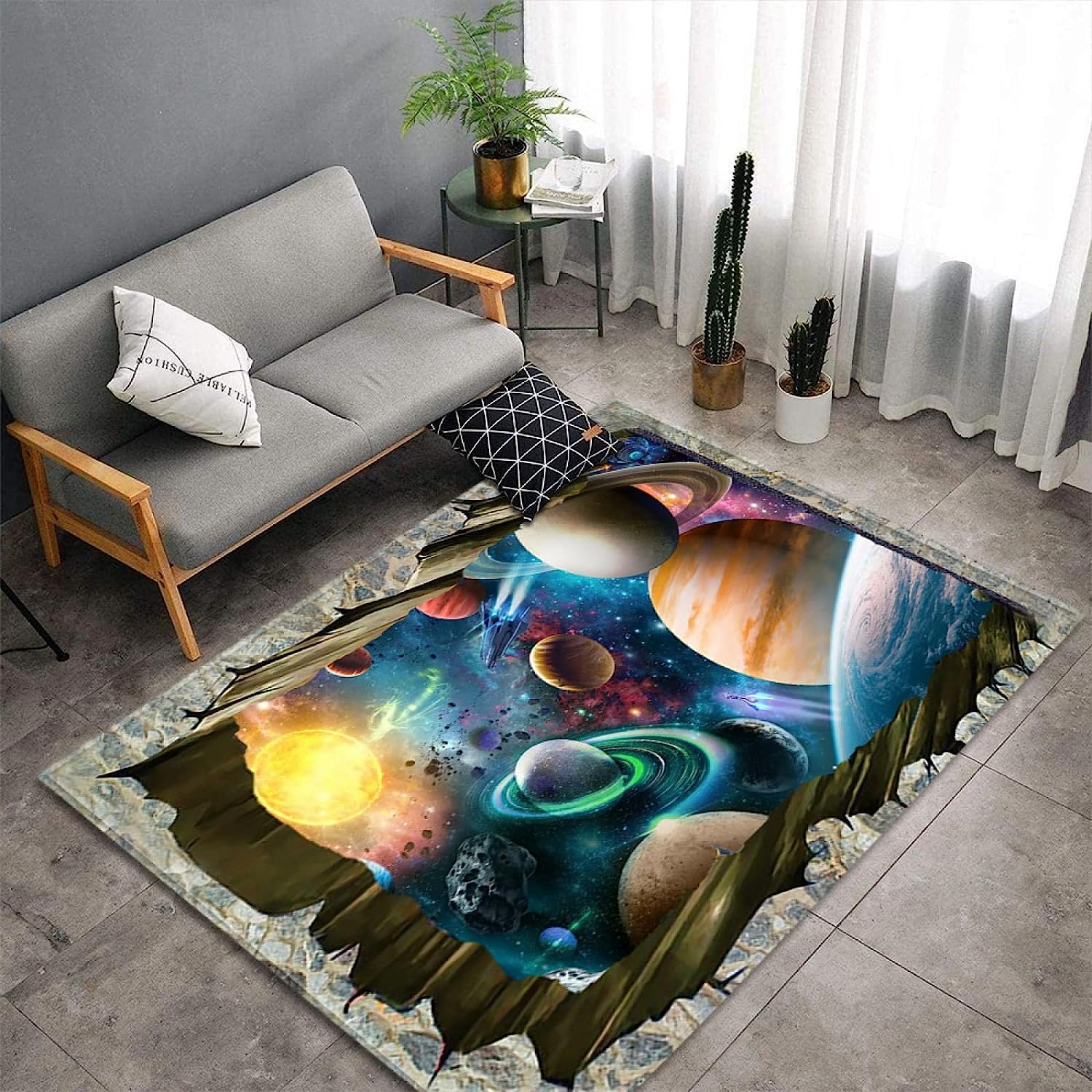 Alfombra Impresa 3D Meteorito del Planeta Alfombra 3D, Alfombras para Pasillos Salón Comedor Decoración del Hogar - Poliéster Tacto Suave Fácil Limpieza 160 X 230 Cm -2H5V+Q4W