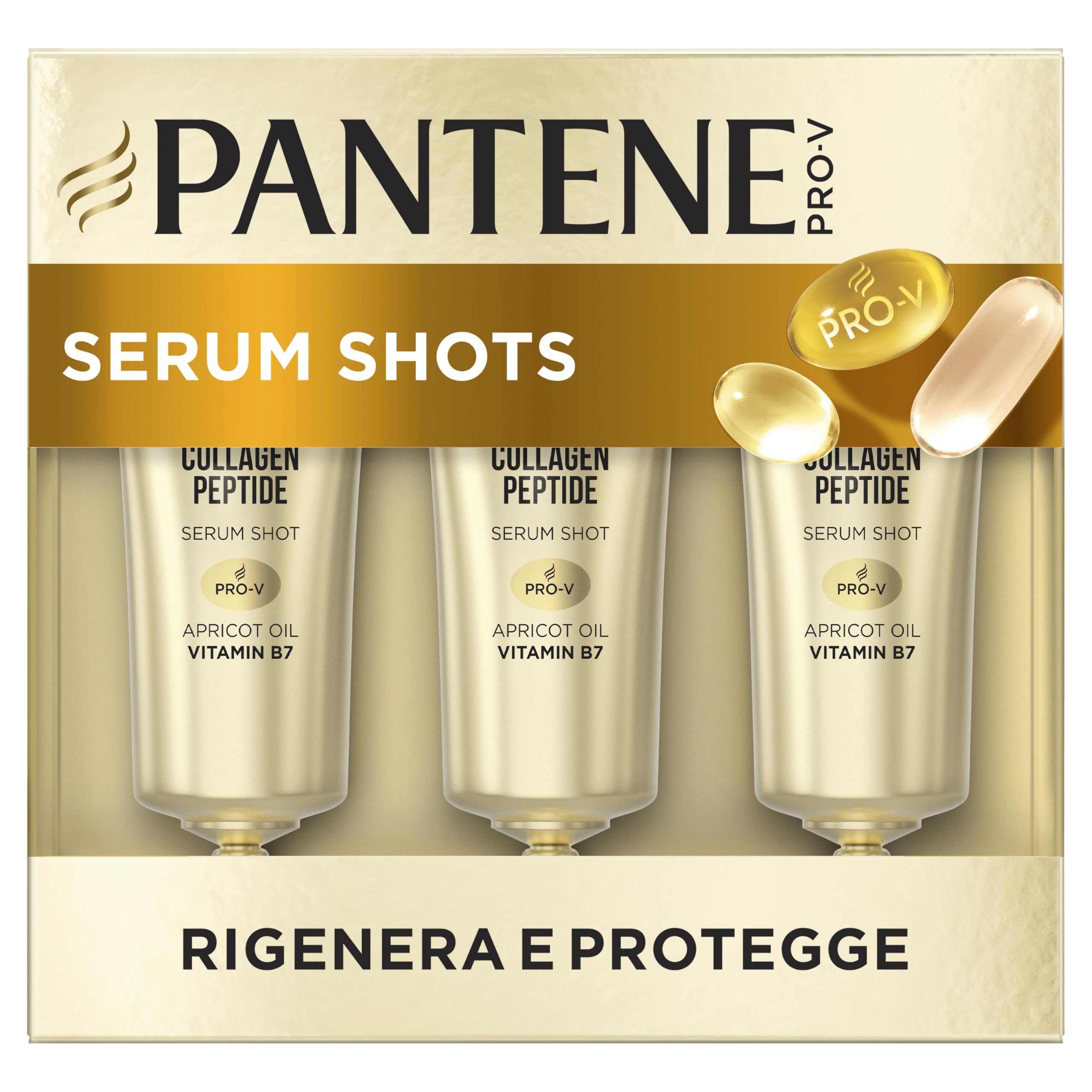 Pantene Pro-V Rigenera E Protegge Siero per Capelli Ampolle 10 x 3 x 15 ml per Capelli Deboli, Secchi e Danneggiati, Formula Nutri-Plex con Pro-V, Peptidi di Collagene, Olio di Albicocca, Vitamina B7