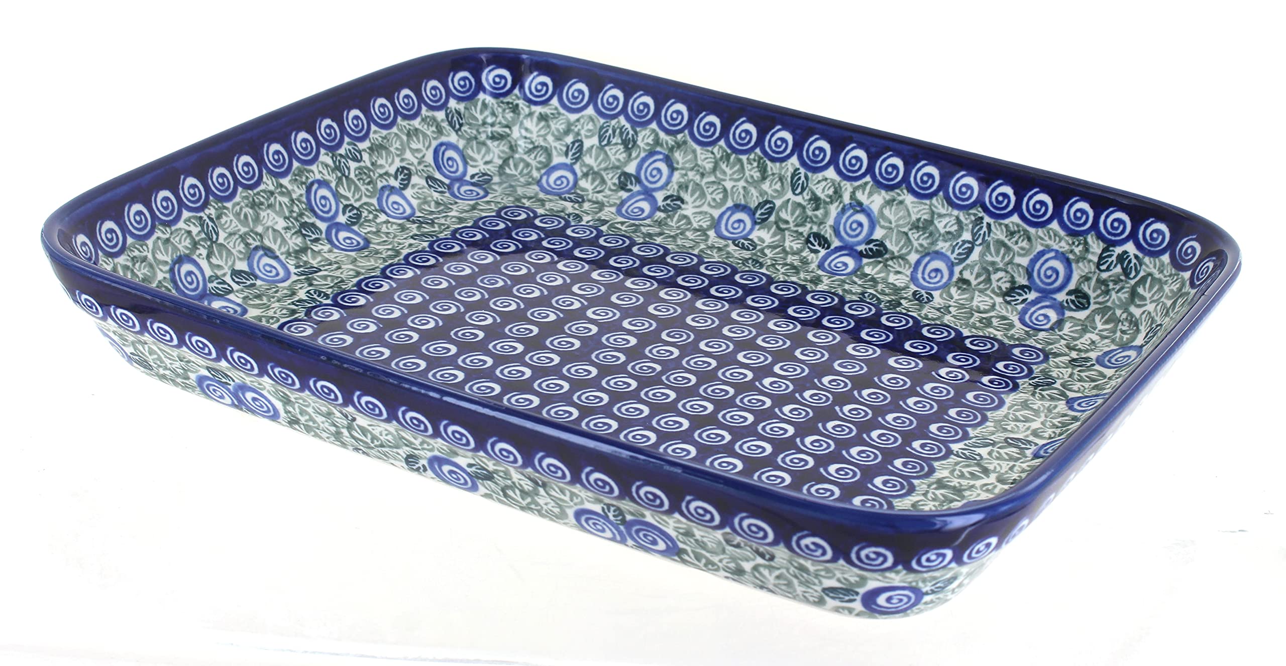 Blue Rose Polish Pottery Seaside Swirl Medium Rectangular Baker