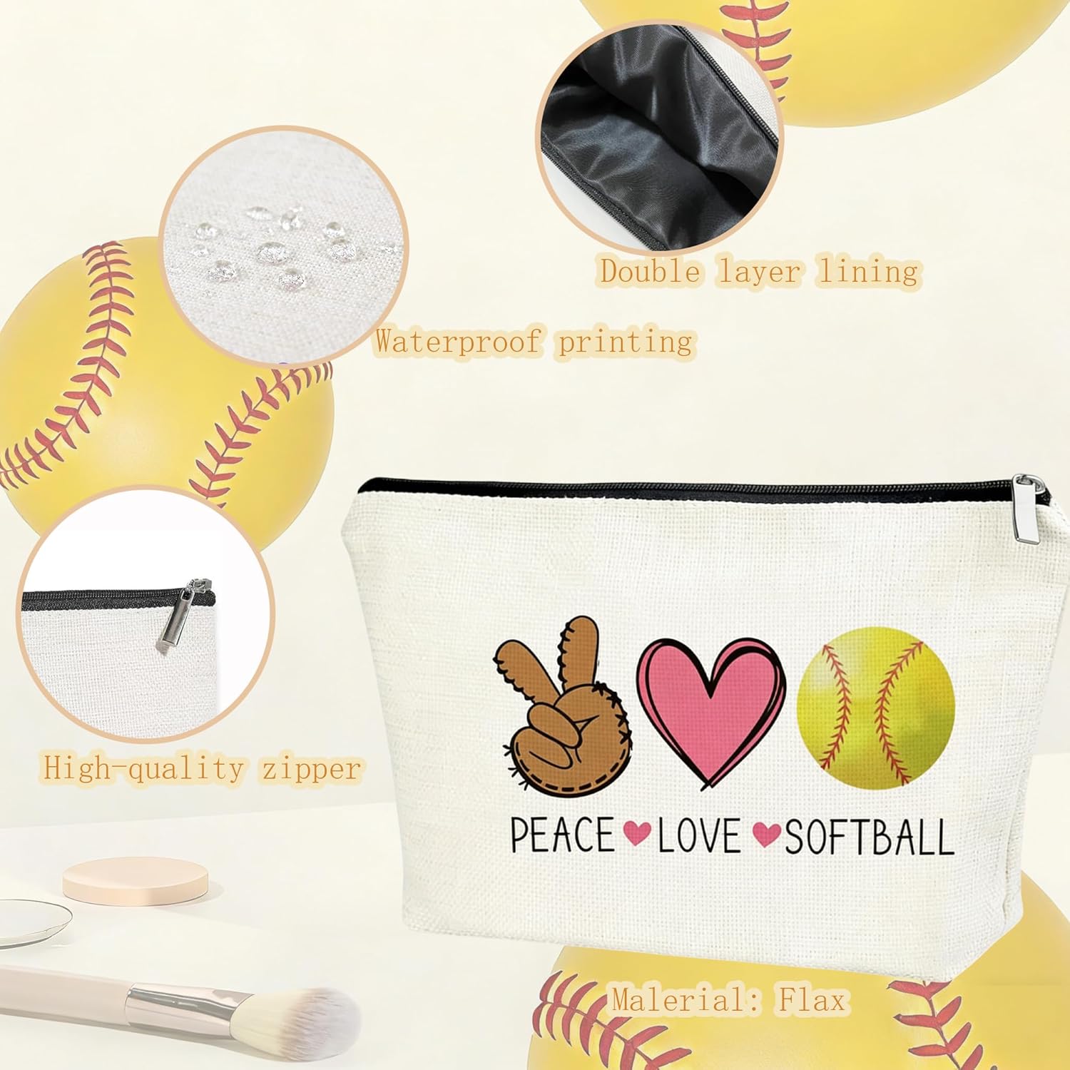 Softball Gifts Set for Women Softball Stuff Accessories Include Cross Charm Softball Bracelet Necklace with Card Makeup Bag Hair Ties Keychain Stickers for Sport Lovers