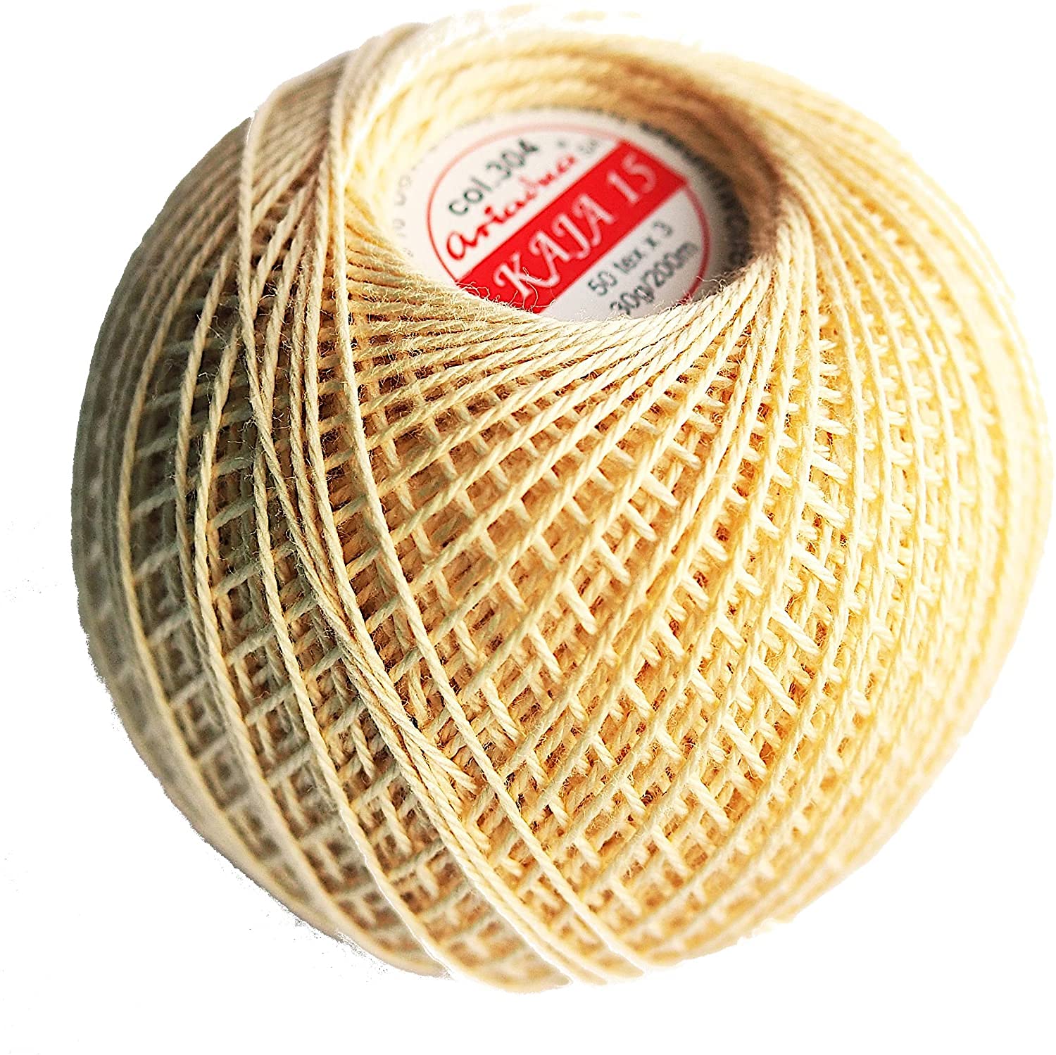 Quality Cotton Crochet Yarn Double Mercerized Thread 220yd/200m Ball 1.05oz/30g Knitting Tatting Emroidery Size 15 (Gold Beige 304)