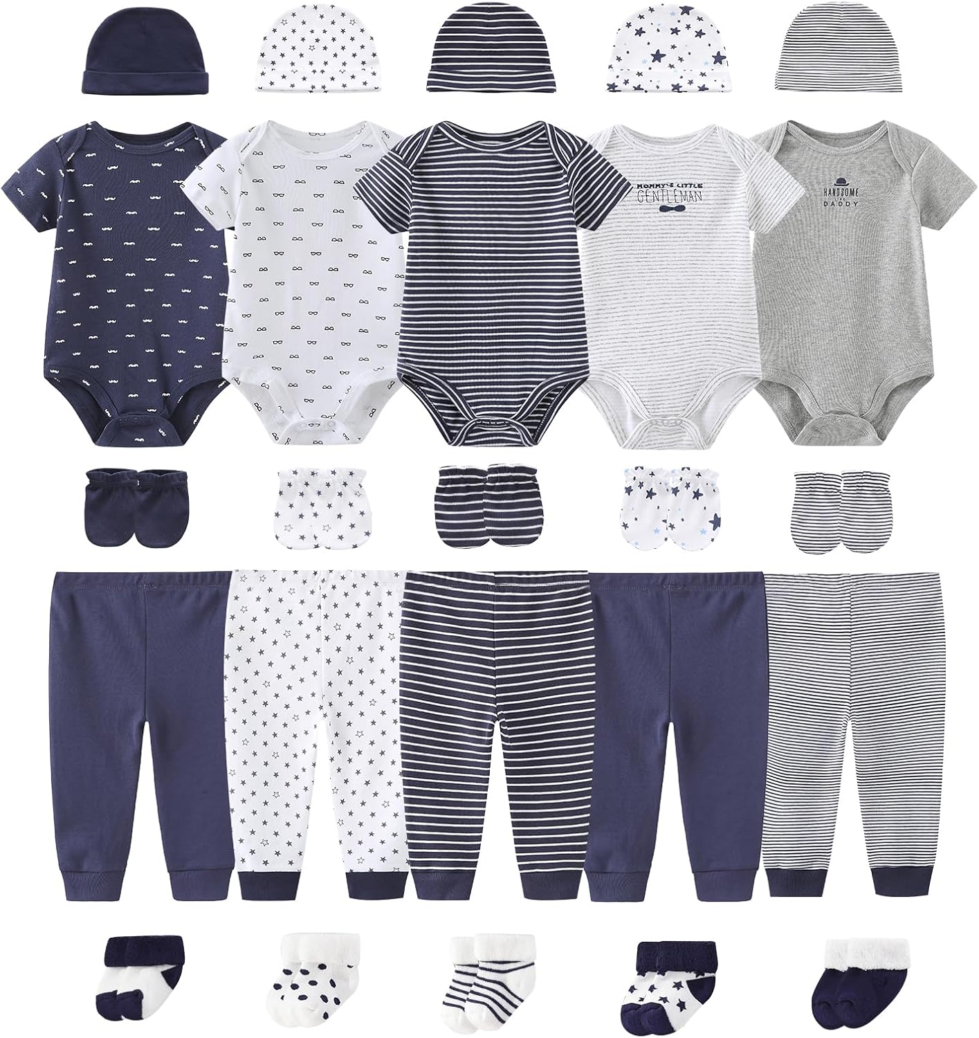 Ruliby New Born Boy Baby Layette Gift Set - Bundle Set of Unisex Baby Bodysuits and Accessories 0-3 Month
