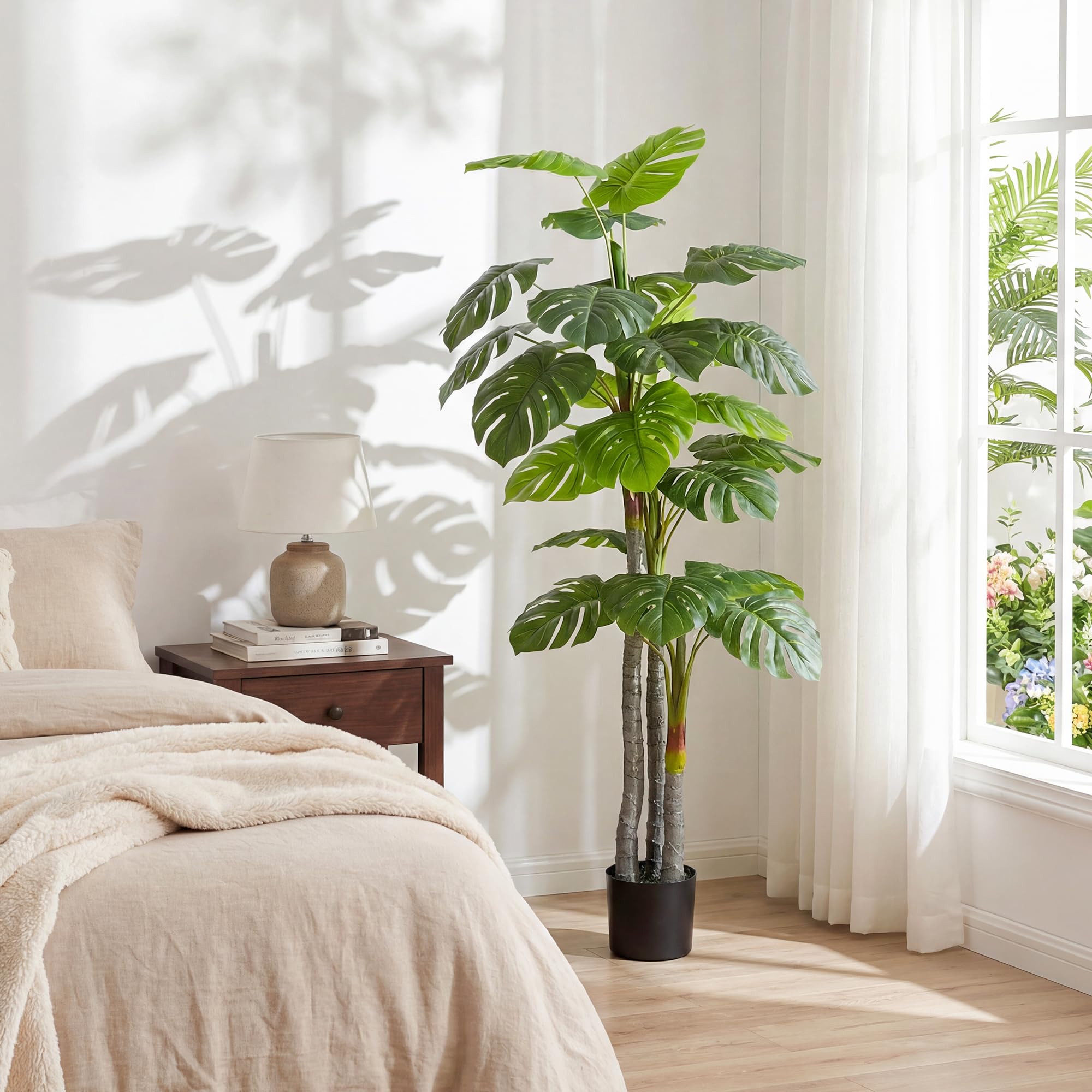 HOMCOM Arbre Artificiel Monstera H.1,5 m, Tronc et Branches en Lichen | Feuilles de Tortue, Grand Réalisme, Pot Inclus