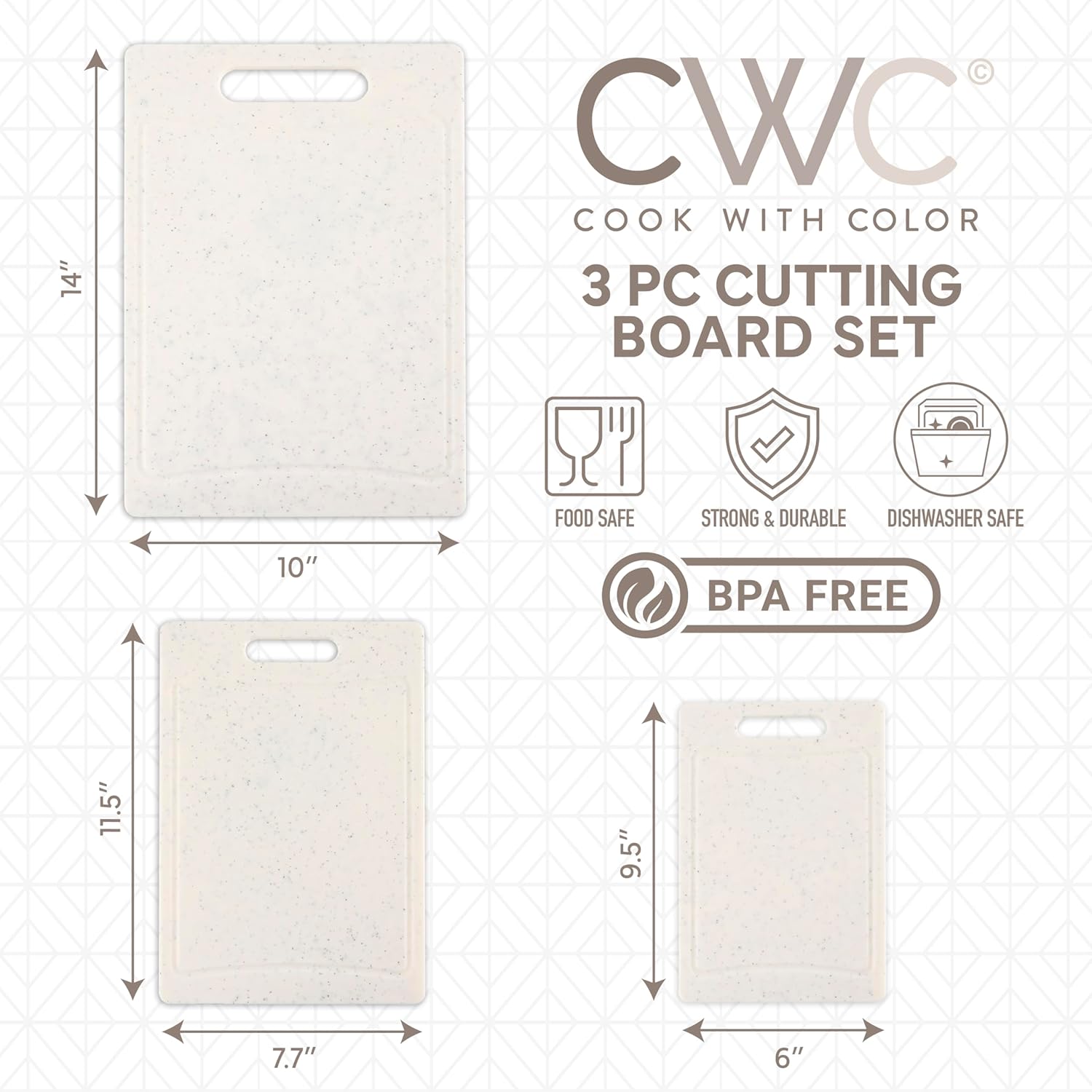 COOK WITH COLOR Non-Slip Cutting Board Set – Kitchen Essentials with Easy Grip Handle for Meat, Veggies, and Fruits, 3 Cutting Boards, Speckled White