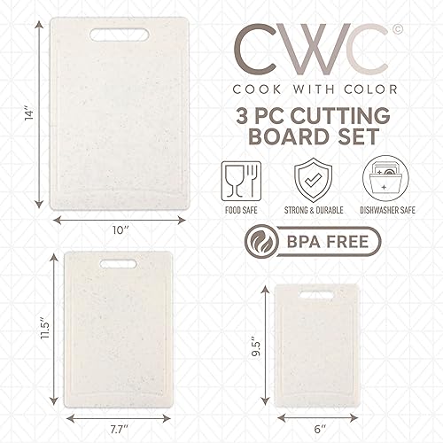 Miniatura 2 de COOK WITH COLOR Juego de tablas de cortar antideslizantes, esenciales de cocina con mango de fácil agarre para carne, verduras y frutas, 3 tablas