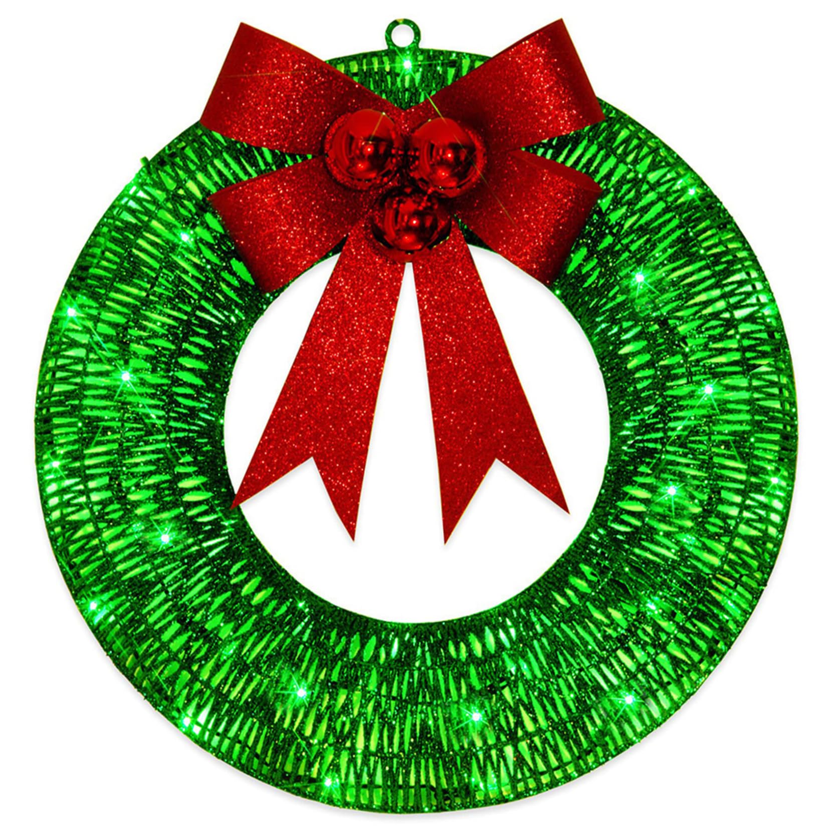 Christmas Wreath with Lights and Bow 11.81" Green Metal Artificial Wreath for Front Door, Outdoor, and Home DécorChristmas