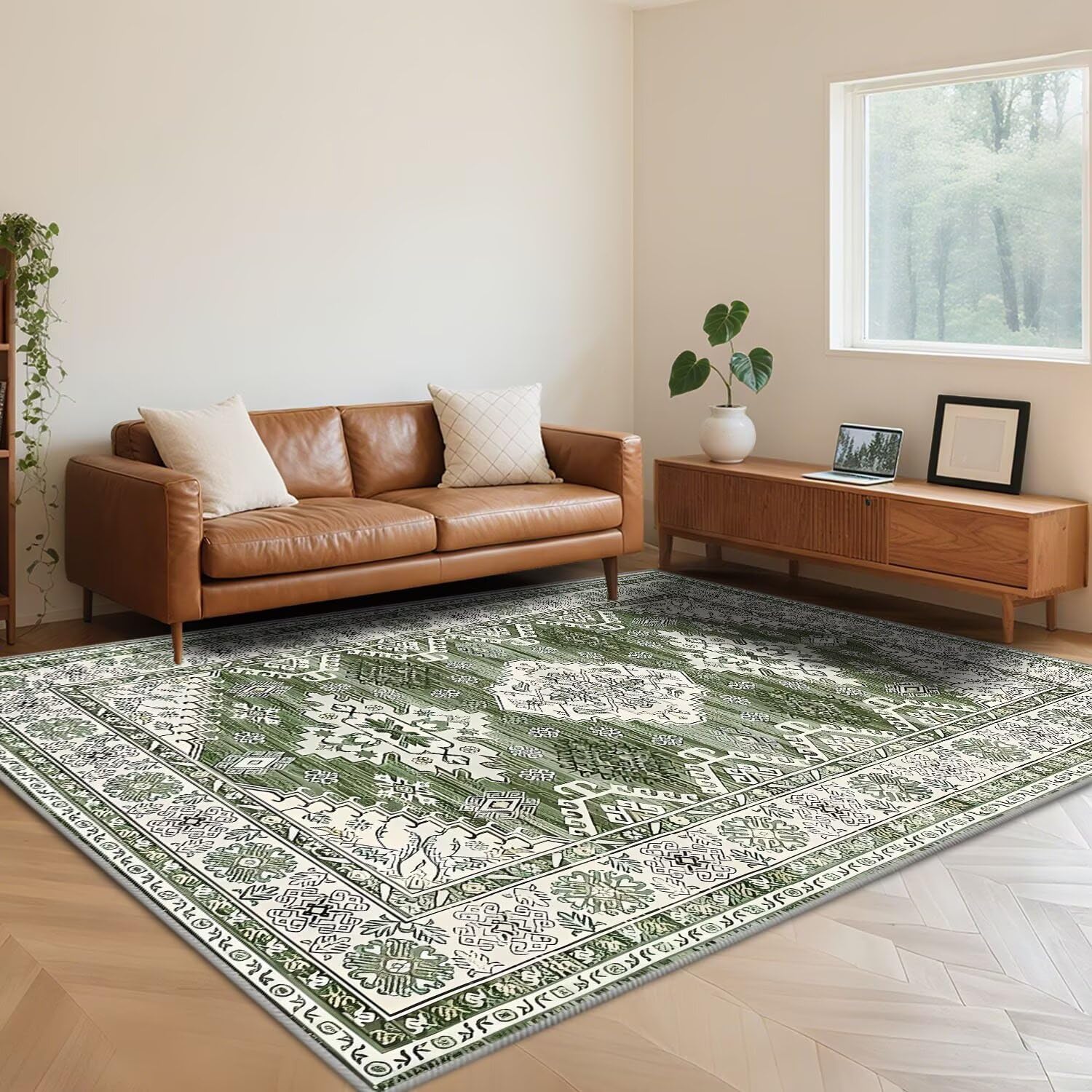 Tapis doux de salon rétro vert lavable 100x160 pour chambre