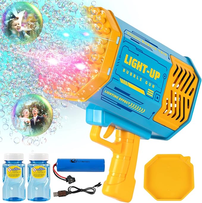 Bubble Machine Gun, 69 Holes Bubble Gun with Colorful