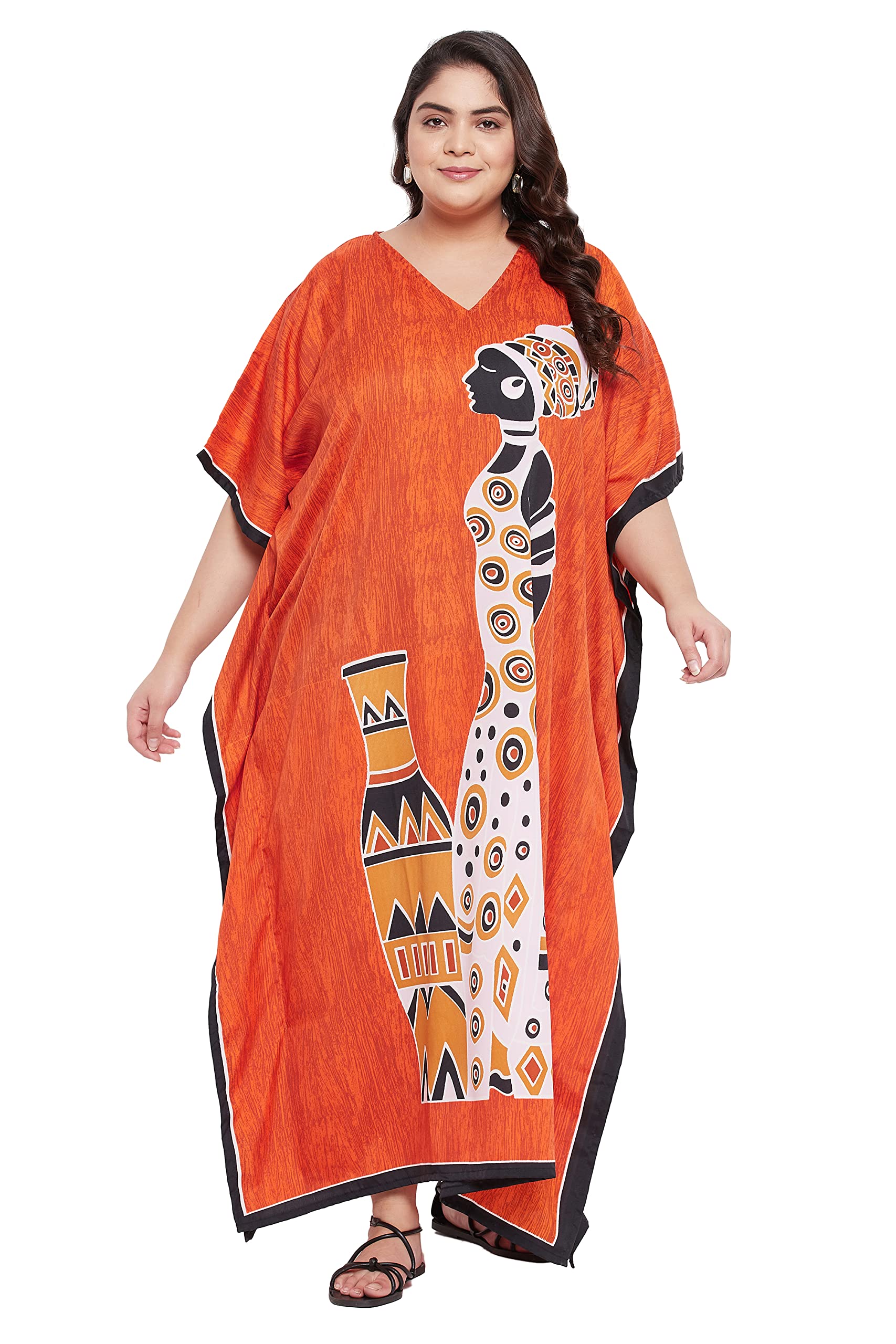 Gypsie Blu Polyester Womens Plus Size Printed Caftan Maxi Dress Bathing Suit Cover-Up Loose Fit Summer Casual Outings