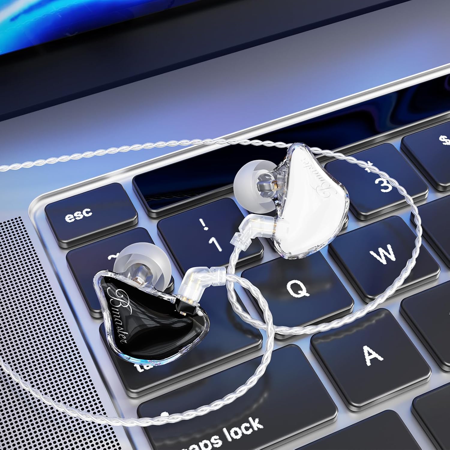 BASN Bmaster Triple Driver in-Ear Monitors Headphones with Powerful Deep Bass, HiFi Stereo IEM Earphones with Upgraded Detachable 2-Pin Cables for Musicians (White/Black, 2-Pin)