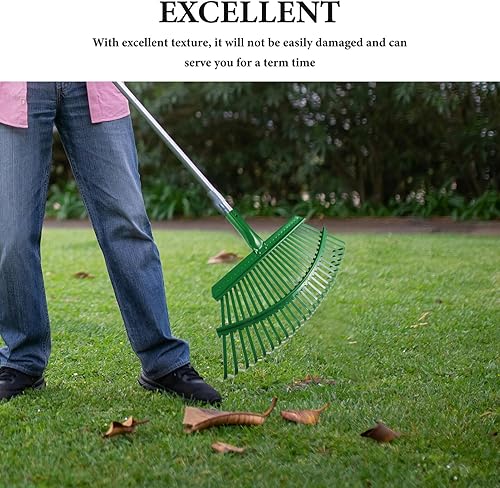 Miniatura 5 de Rastrillo de hojas para césped, herramienta de jardinería resistente, dientes para una limpieza eficiente de hojas y desechos, diseño ergonómico