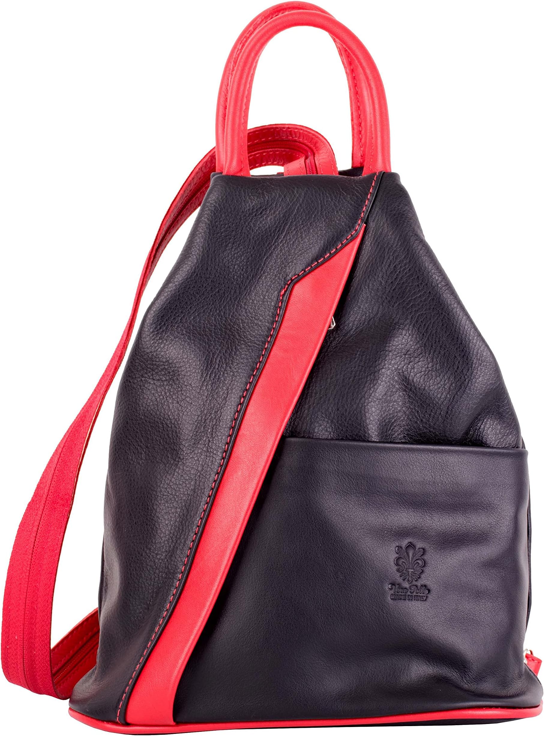 PRIMO SACCHI Italian Soft Napa Black & Red Leather Top Handle Shoulder Bag Rucksack Backpack Purse